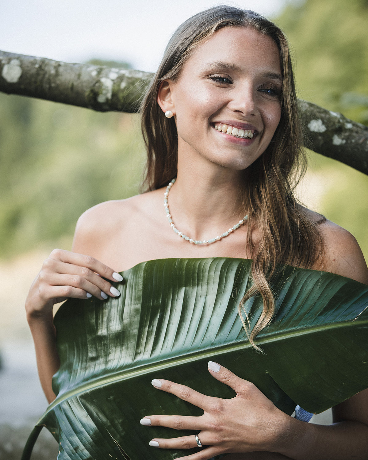 Damen Perlenkette mit echten Perlen und Edelsteinen